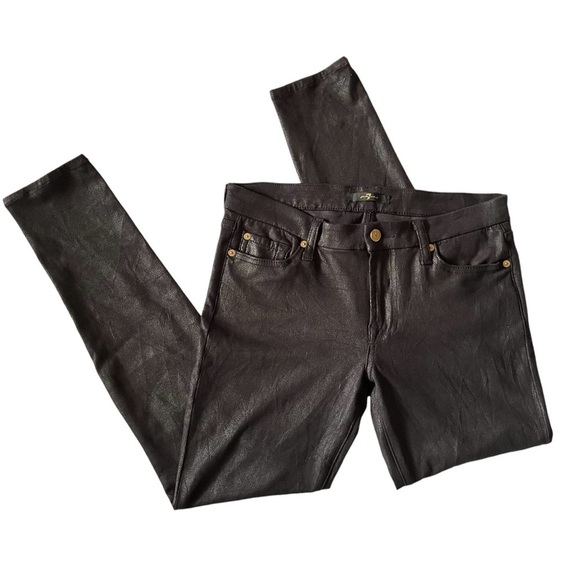 7 For All Mankind black faux leather zip front skinny pants - Picture 1 of 10